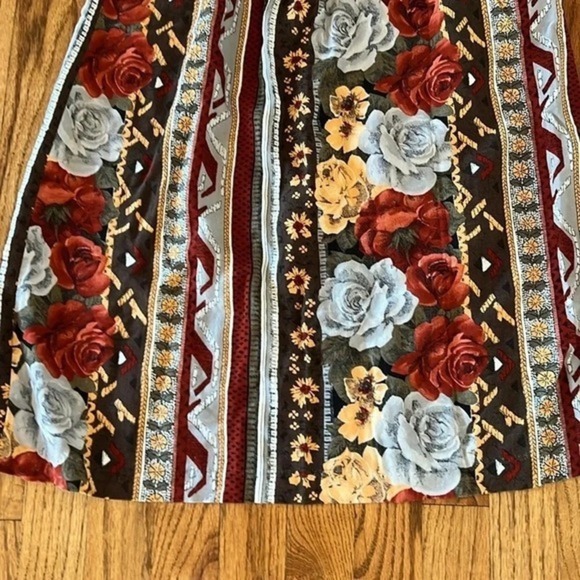 Vintage size 10 women's skirt elastic waist rose flowers with orange red brown - Picture 4 of 9